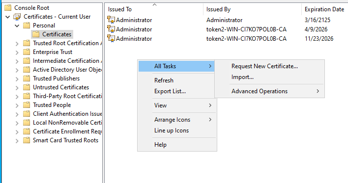 [Screenshot: Certificate Manager - Request New Certificate]